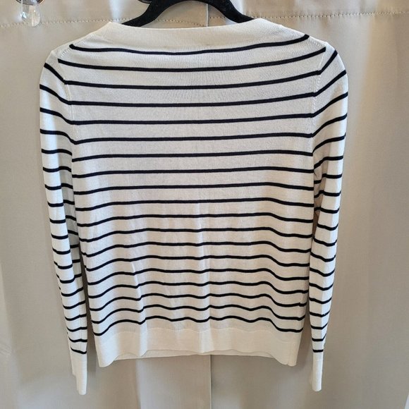 LOft Womens Sweater Small Blue White Peacock Wool Blend Sequin Stripe Boho 16163 - Picture 4 of 11